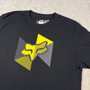 Fox Racing Men's Large Black Graphic T-Shirt Yellow Logo Regular Fit